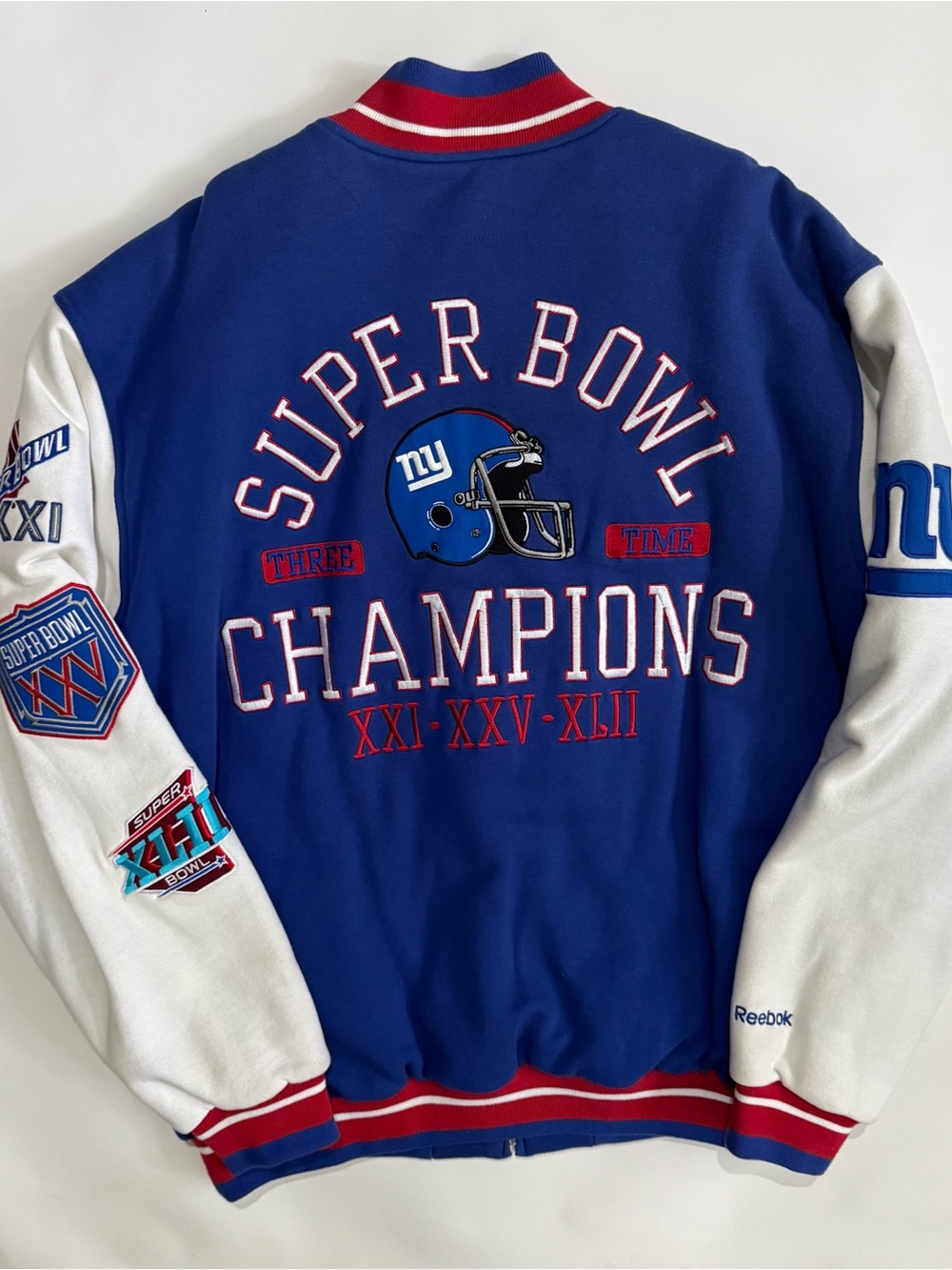 NY Giants Jacket NFL Reebok Vintage Super Bowl Champions XXI XXV XLII Size L Zip